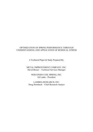 Optimization of Spring Performance Through Understanding and ...