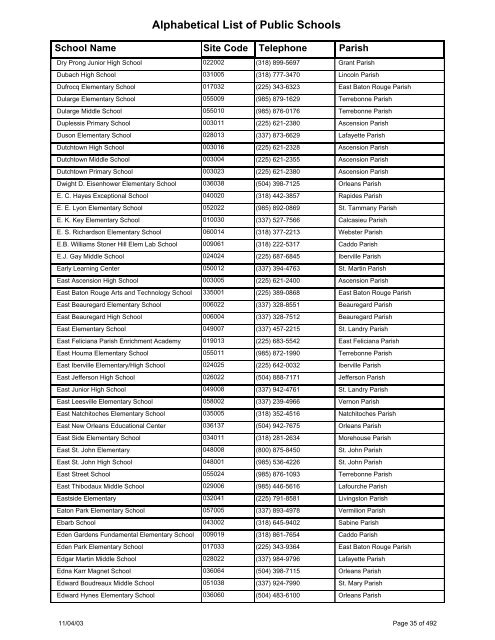 Louisiana School Directory - Vermilion Parish Schools