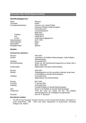 Curriculum Vitae Kristof Steyvers - Steunpunt Bestuurlijke Organisatie