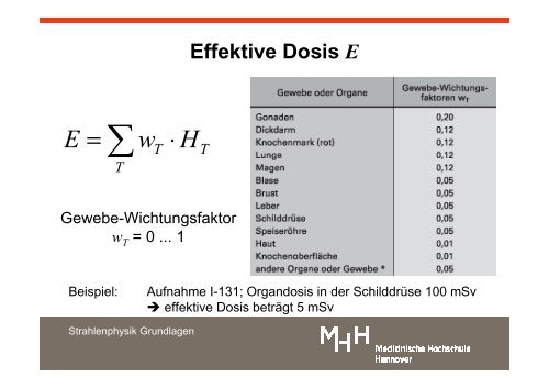 Strahlenphysik 2010 _folien_pdf - Medizinische Hochschule Hannover