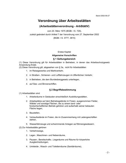 Verordnung über Arbeitsstätten (Arbeitsstättenverordnung - ArbStättV)