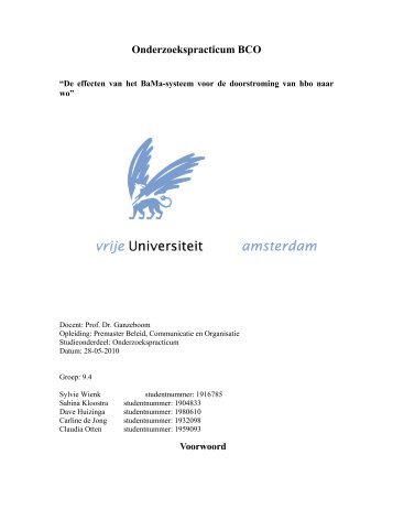 Onderzoekspracticum BCO - Vrije Universiteit Amsterdam