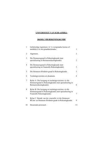 UNIVERSITEIT VAN SUID-AFRIKA SKOOL VIR REKENINGKUNDE ...