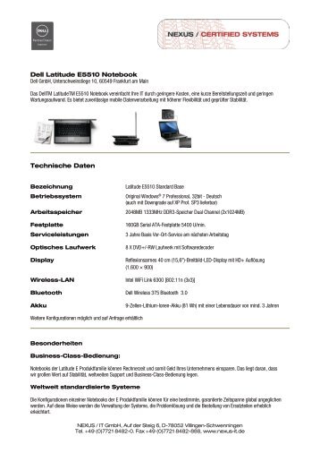 Dell Latitude E5510 Notebook Technische Daten