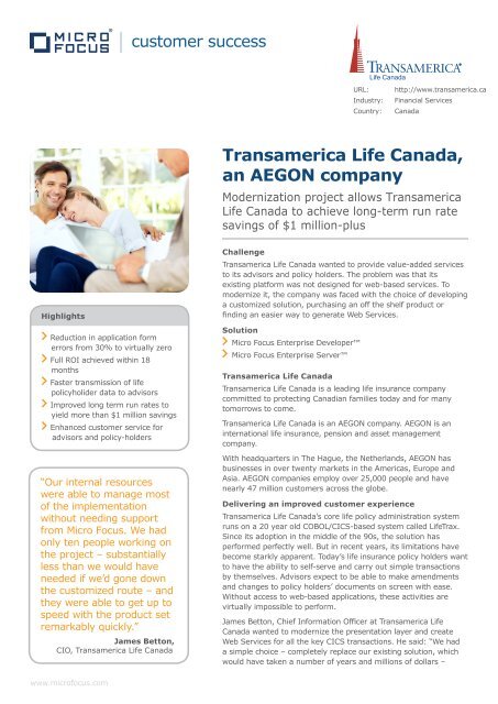 Transamerica Life Canada, an AEGON company - Micro Focus