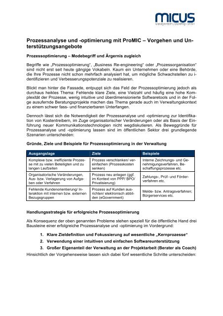 Prozessanalyse und -optimierung mit ProMIC - MICUS Management ...