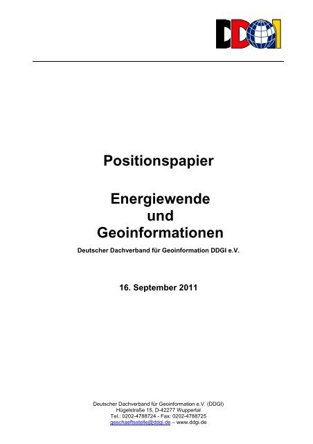 DDGI-Positionspapier "Energiewende und Geoinformationen