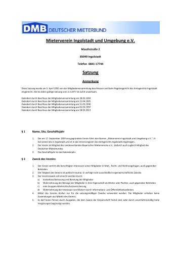 Satzung - Mieterverein Ingolstadt und Umgebung eV