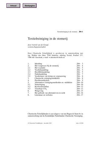 Textielreiniging in de stomerij - Chemische Feitelijkheden