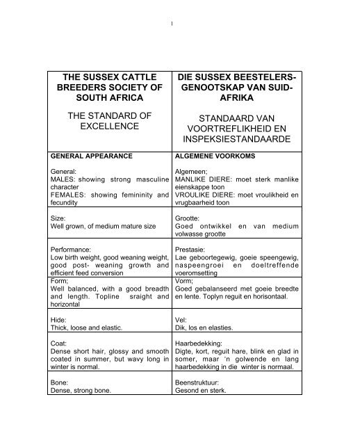 Breed Standards - Sussex Cattle Breeders Society