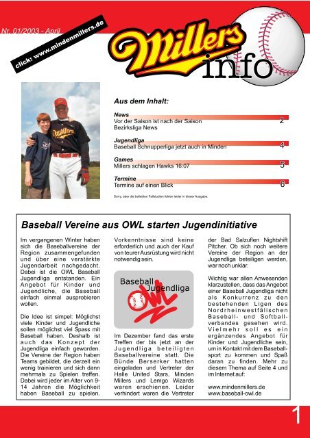 Baseball Vereine aus OWL starten Jugendinitiative - Minden Millers