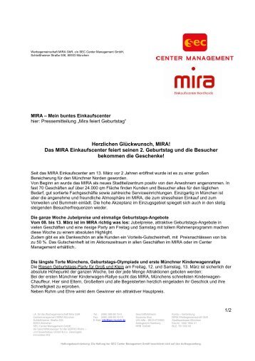 Herzlichen Glückwunsch, MIRA! Das MIRA ... - mira center