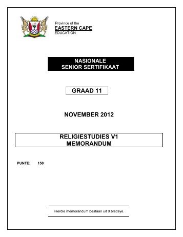 GRAAD 11 NOVEMBER 2012 RELIGIESTUDIES V1 MEMORANDUM