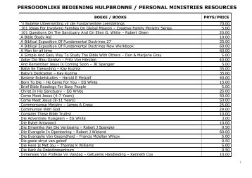 persooonlike bediening hulpbronne / personal ministries resources