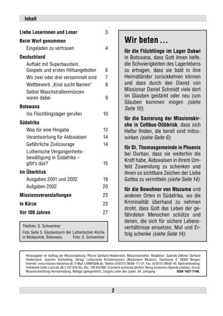 Missionblatt 02/2002 - Lutherische Kirchenmission Bleckmar