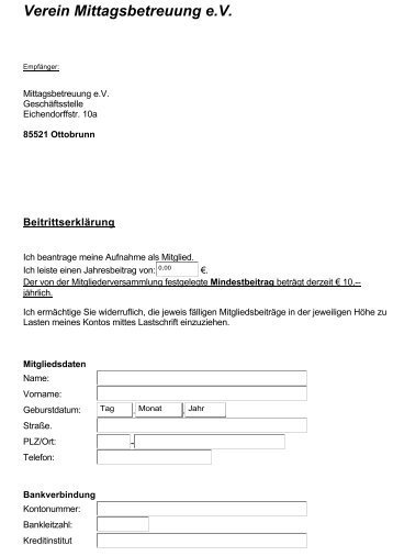 Mittagsbetreuung e.V. Ottobrunn -Formular Mitgliedsantrag