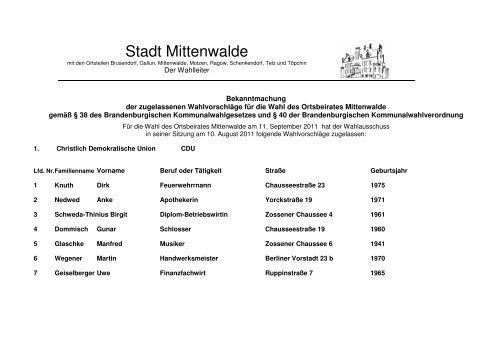 Nr. 4 Bekanntmachung der zugelassenen ... - Mittenwalde