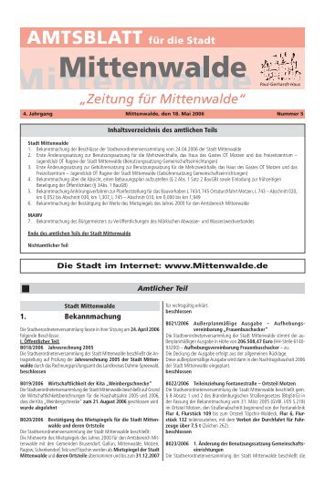 Die Stadt im Internet: www.Mittenwalde.de 1. Bekannmachung