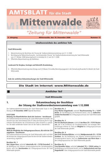 Die Stadt im Internet: www.Mittenwalde.de 1. Bekanntmachung der ...