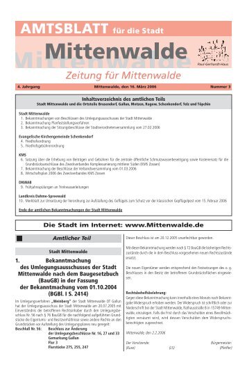 Die Stadt im Internet: www.Mittenwalde.de 1. Bekanntmachung des ...