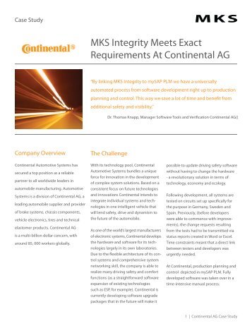 MKS Integrity Meets Exact Requirements At Continental AG