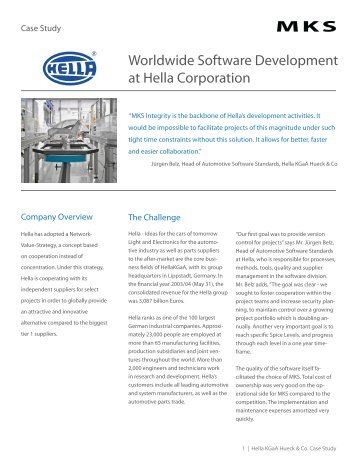 Worldwide Software Development at Hella Corporation - MKS
