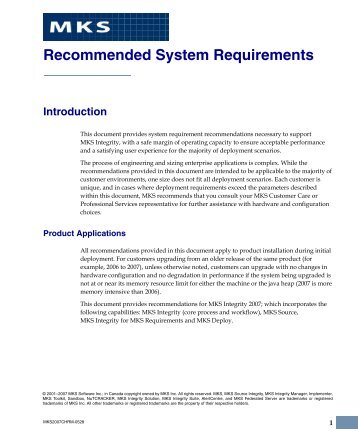 MKS Integrity Recommended System Requirements
