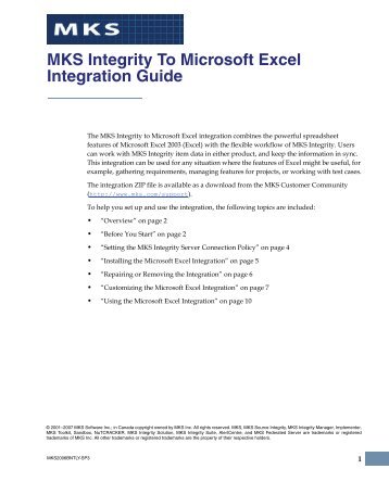 MKS Integrity to Microsoft Excel Integration Guide