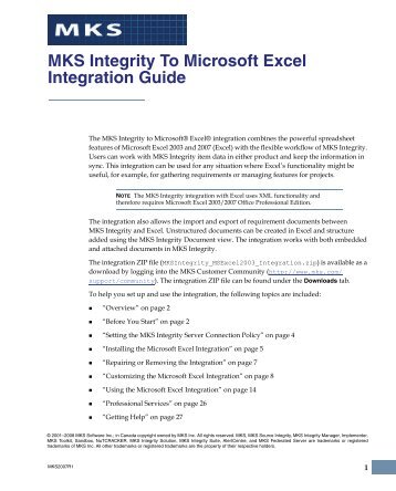 MKS Integrity To Microsoft Excel Integration Guide