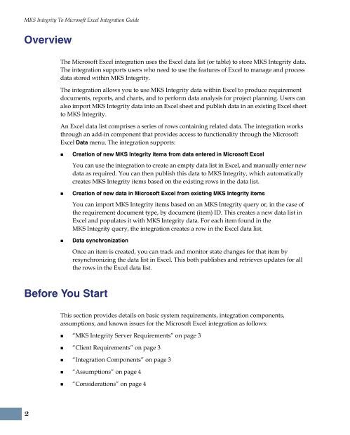 MKS Integrity To Microsoft Excel Integration Guide