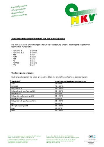 Verarbeitungshinweise (pdf) - MKV-Kunststoffgranulate