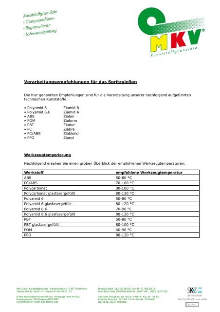 Verarbeitungshinweise (pdf) - MKV-Kunststoffgranulate