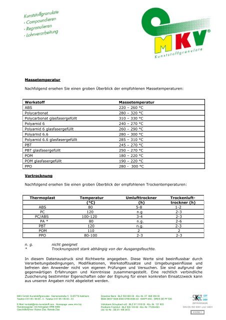 Verarbeitungshinweise (pdf) - MKV-Kunststoffgranulate