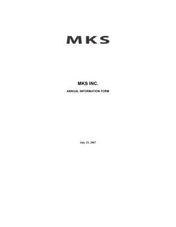 MKS INC. - Mks.com