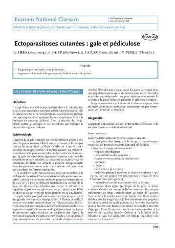 Ectoparasitoses cutanées : gale et pédiculose