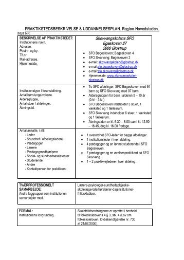 Skovvangskolens SFO Egeskoven 27 2600 Glostrup