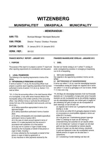 witzenberg munisipaliteit umasipala municipality - memorandum