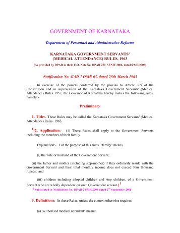 The Karnataka Government Servants' (Medical Attendance)