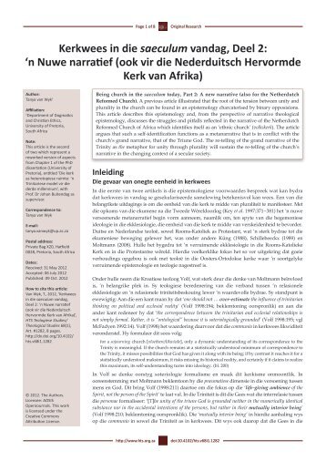 n Nuwe narratief (ook vir die Nederduitsch Hervormde Kerk van Afrika)