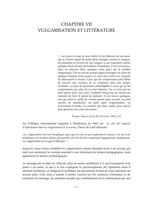 VULGARISATION SCIENTIFIQUE - Colloque Sciences médias et ...
