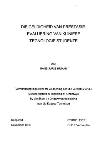 DIE GELDIGHEID VAN PRESTASIE- EVALUERING VAN KLlNIESE ...