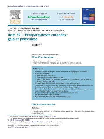 Item 79 – Ectoparasitoses cutanées : gale et pédiculose