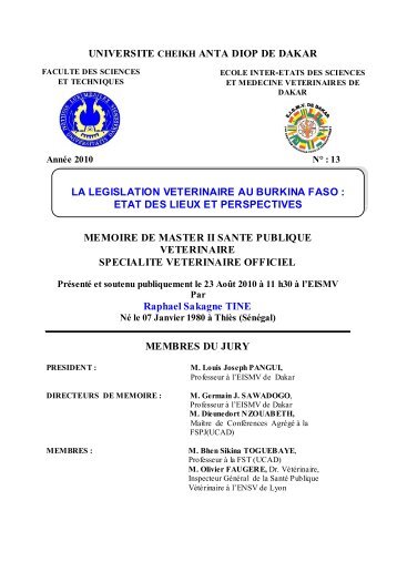 La législation vétérinaire au Burkina faso : état des lieux et ... - BEEP