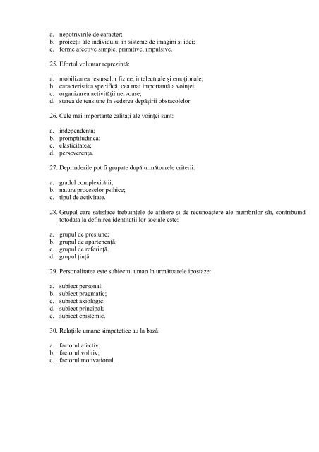 Simulare test admitere 2012 - disciplina PSIHOLOGIE