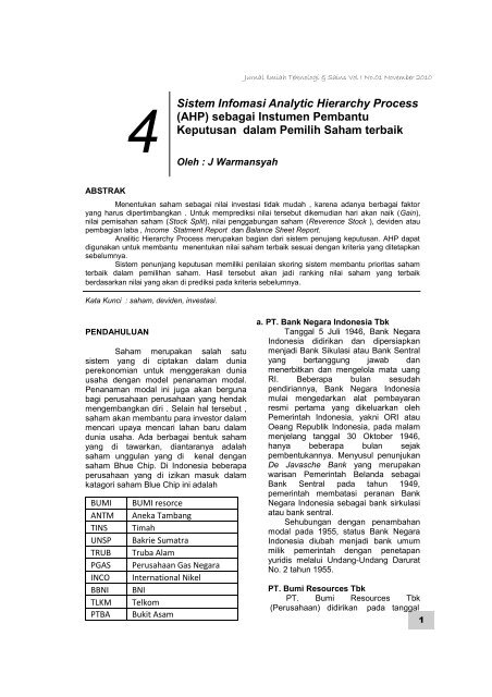 Sistem Infomasi Analytic Hierarchy Process (AHP) sebagai Instumen ...