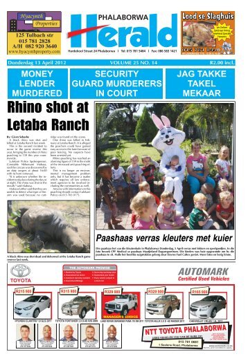 Rhino shot at Letaba Ranch - Letaba Herald