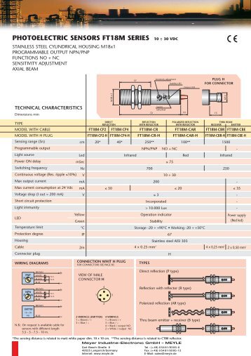 photoelectric sensors ft18m series 10 ÷ 30 vdc