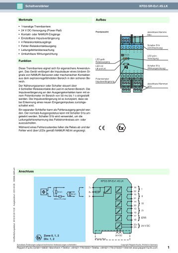 KFD2-SR-Ex1.4S.LK Schaltverstärker Anschluss Aufbau Funktion ...