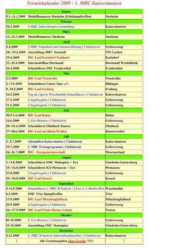 Terminkalender 2009 - 1. Modellbootclub Kaiserslautern