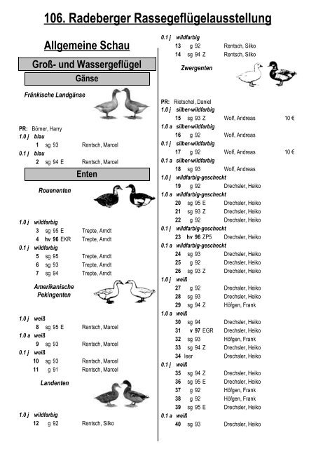 106. Radeberger Rassegeflügelausstellung Allgemeine Schau